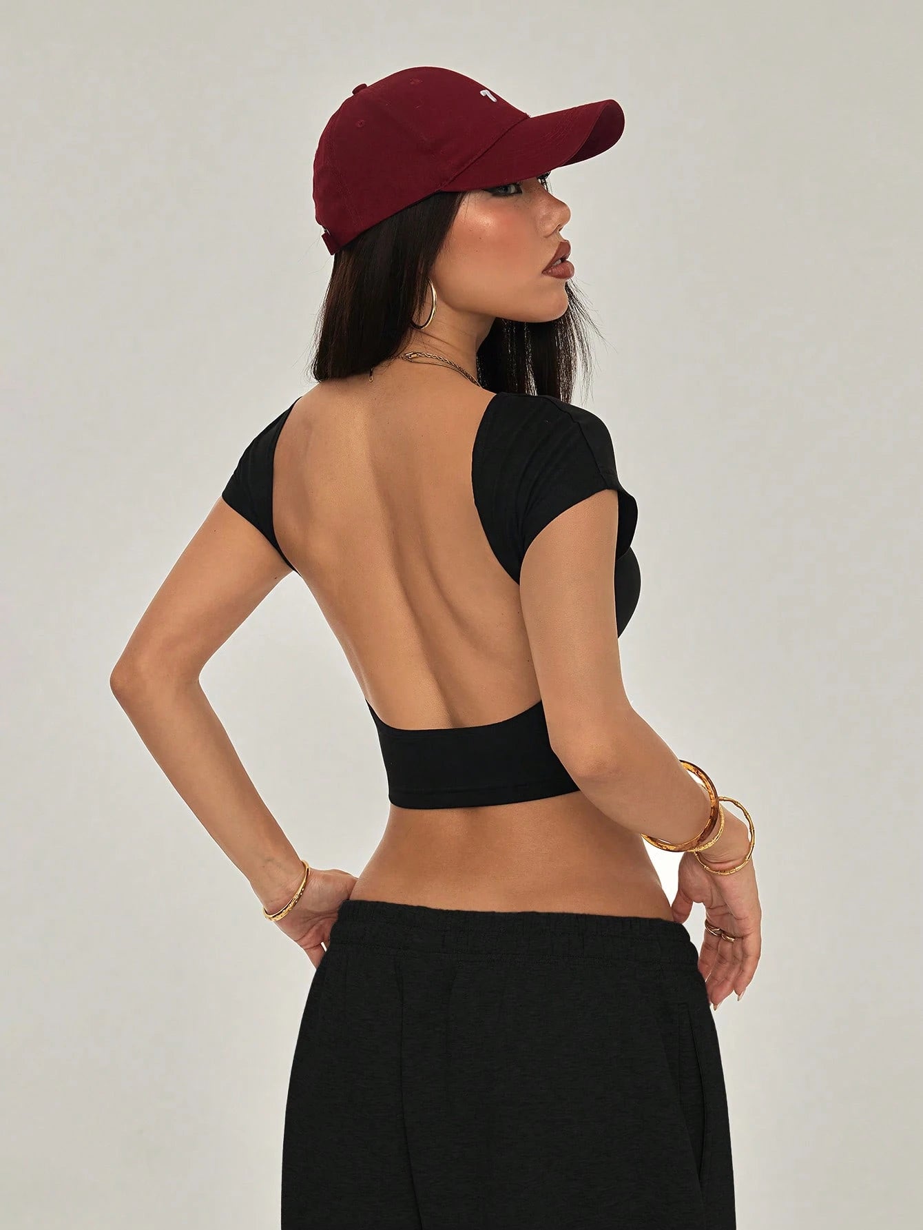PETITE Black Open Back T-Shirt Top Suitable for Petite, Summer