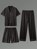 3Pcs Casual Men'S Short Sleeve T-Shirt, Shorts & Pants 3 Pieces Pajama Set