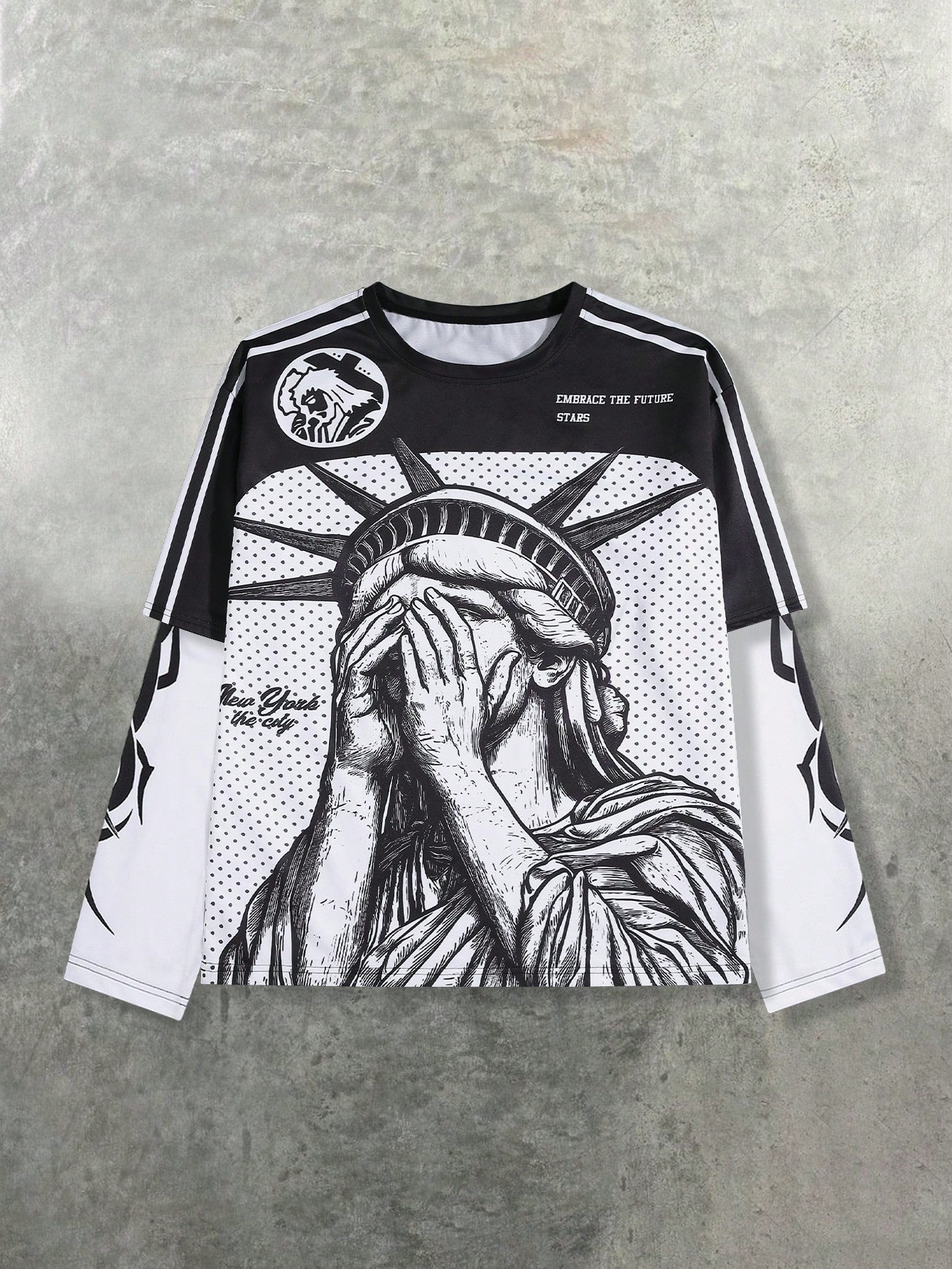 PAVTROS Manfinity Streetrush Men'S Casual Letter Print round Neck 2 in 1 Long Sleeve T-Shirt for Autumn, for Fall