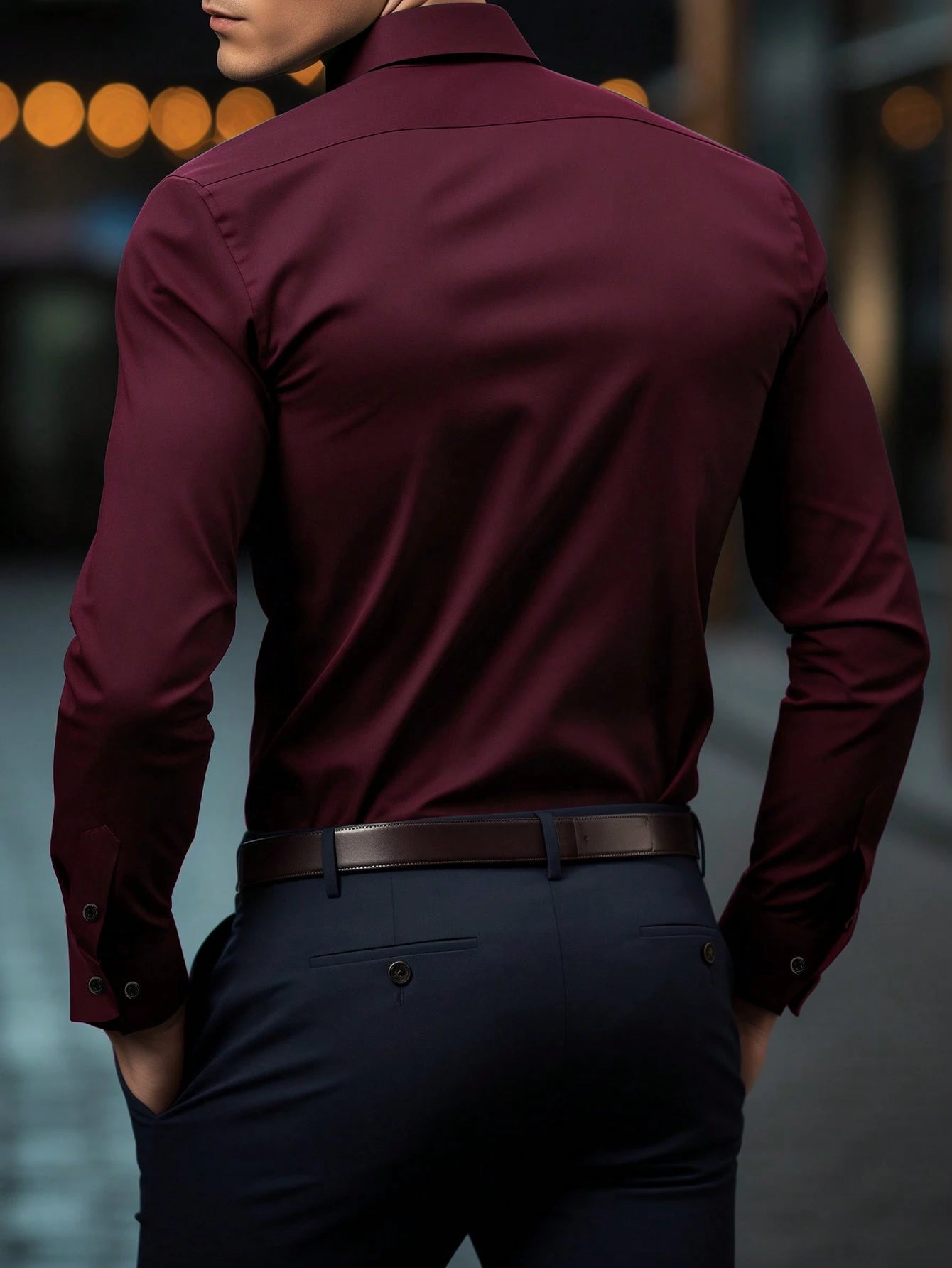 Manfinity Bizformal Men'S Fashion Casual Business Commuting Men'S Stand-Up Collar Solid Color Button Long Sleeve Shirt, Men'S Formal Shirt, Men'S Solid Color Shirt. Suitable for Daily Wear, Commuting to Work, Going Out, Party, Can Be Paired with Suit Pant