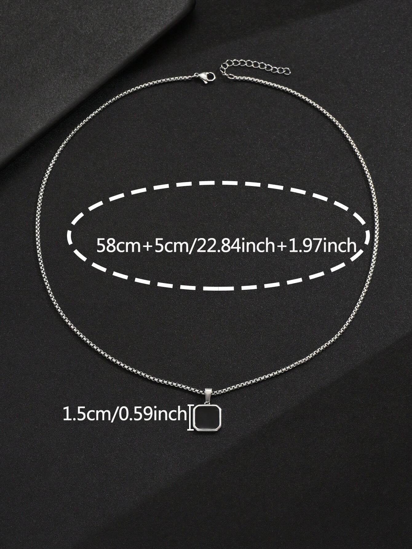 1Pc Simple Punk Black Painted Pendant Necklace with Stainless Steel Chain, Daily and Business Accessory for Men