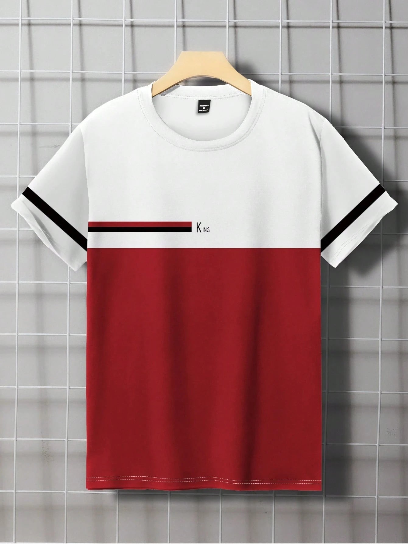 Manfinity Dauomo Men'S Casual Daily Letter Print Contrast Color Short Sleeve T-Shirt, Summer