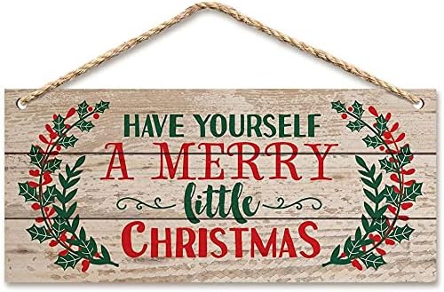 Christmas Door Hanging Sign，Big Wall Wood Winter Decorations Signs，Indoor Outdoor Decorative Ornament for Home, Classroom, Office（7 X 13.8X 0.2 Inches）