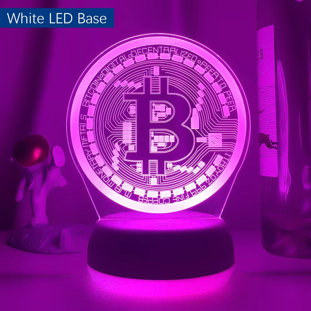 Acrylic Led Night Light Bitcoin for Room Decorative Nightlight Touch Sensor 7 Color Changing Battery Powered Table Night Lamp 3D