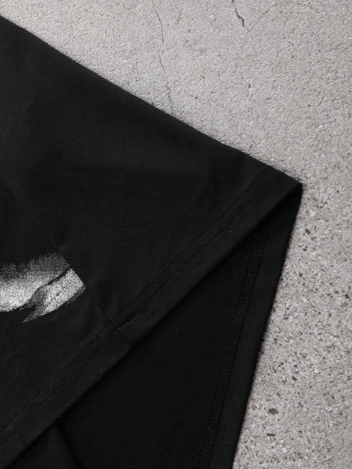 PAVTROS Manfinity Streetrush Streetrush Men'S Contrast Color Print round Neck Short Sleeve T-Shirt Men Y2K Clothes Men Outfit Men Black Outfit,Halloween,Halloween Party,Streetwear