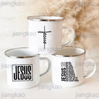 Jesus Is God Print Enamel Mugs Christian Creative Coffee Cups Drink Dessert Breakfast Milk Cup Vintage Mug Handle Drinkware Gift