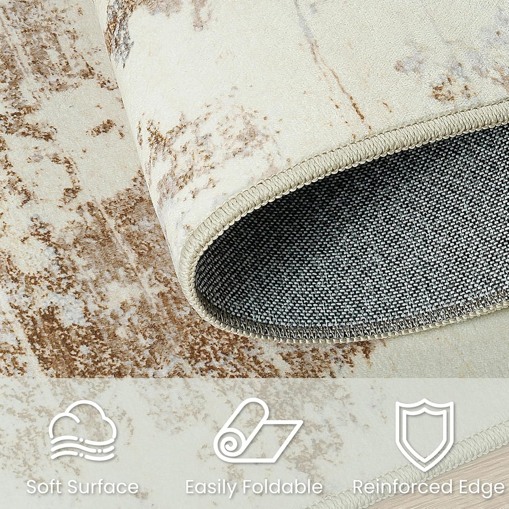 Area Rug Living Room Rugs: 5X7 Indoor Soft Fluffy Rug Abstract Carpet for Bedroom Kitchen Dining Room Floor Washable Plush Throw Large Accent Rug Home Office Nursery Decor - Beige