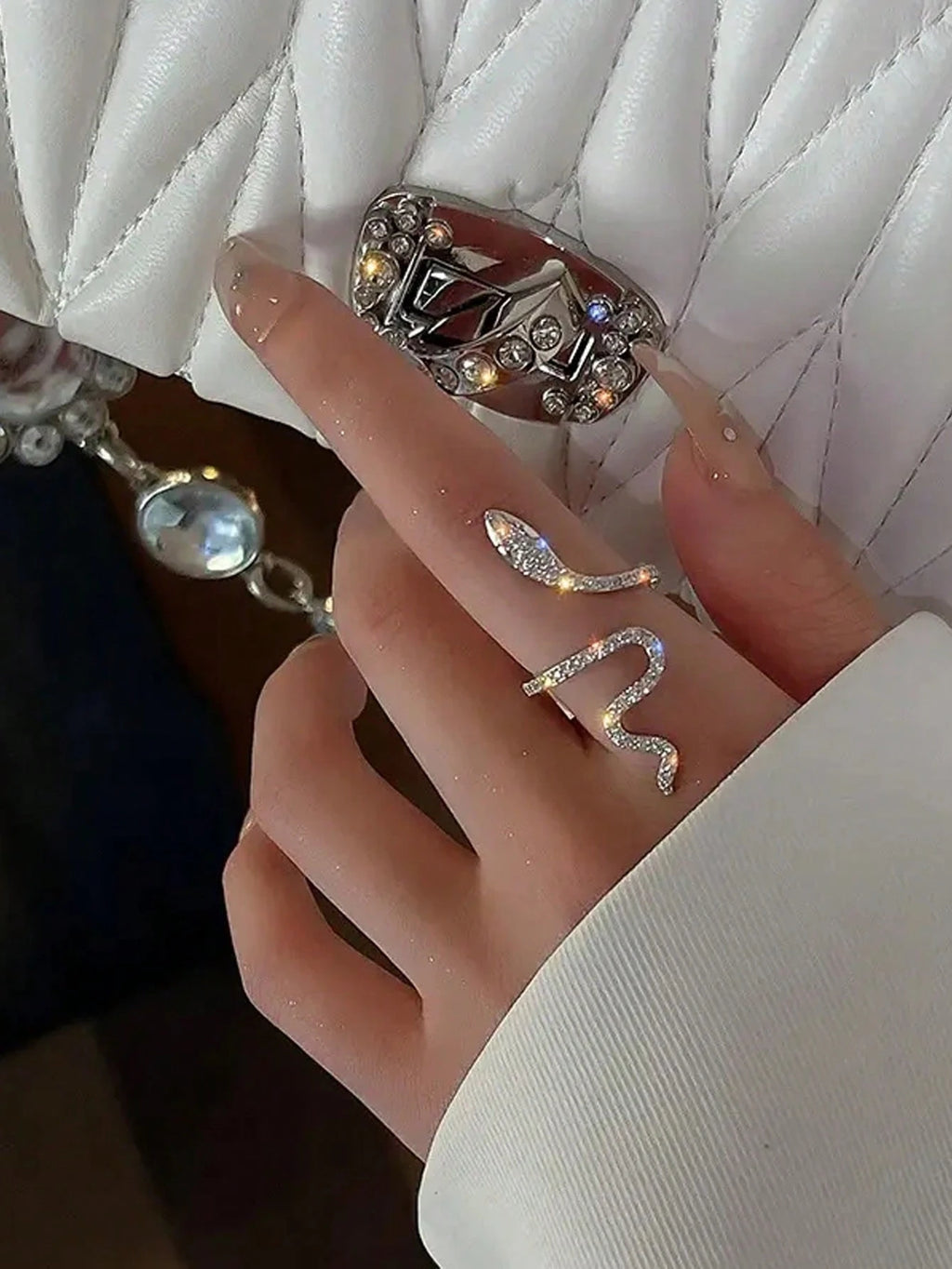 Gothic Shining Snake Ring Inlaid Adjustable Cuff Ring Unique Jewelry for Men and Women Special Party Decor