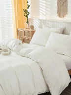 3Pcs Plain White Duvet Cover Set, Boho Farmhouse Bedding Decor, Soft Microfiber Comforter Cover for Boys & Girls (1 Duvet Cover + 2 Pillowcases No Insert), School Dorm Essentials, Cozy Aesthetic