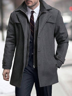 Manfinity Mode Men'S Solid Color Zip Front Casual Loose Autumn Going Out Casual Dark Grey Overcoat, for Friends, Husband, Boyfriend Gifts, Old Money Style