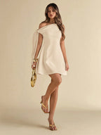 BAE Women'S Asymmetric Tie-Up Shoulder Black Bodycon Elegant A-Line Ruffle Hem Skirt Business Casual Woman