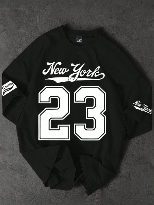 PAVTROS Manfinity Streetrush Men'S Letter Graphic Print round Neck Loose Casual Short Sleeve T-Shirt Number Jersey