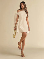 BAE Women'S Asymmetric Tie-Up Shoulder Black Bodycon Elegant A-Line Ruffle Hem Skirt Business Casual Woman