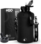 2.2L Half Gallon Water Bottle with Storage Sleeve and Covered Straw Lid – BPA Free Large Reusable Drink Container with Handle - Big Sports Jug, 2.2 Liter (74 Ounce)