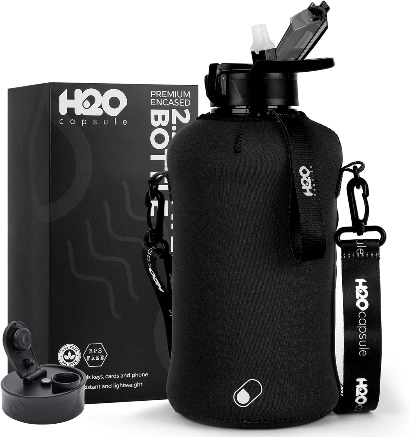 2.2L Half Gallon Water Bottle with Storage Sleeve and Covered Straw Lid – BPA Free Large Reusable Drink Container with Handle - Big Sports Jug, 2.2 Liter (74 Ounce)