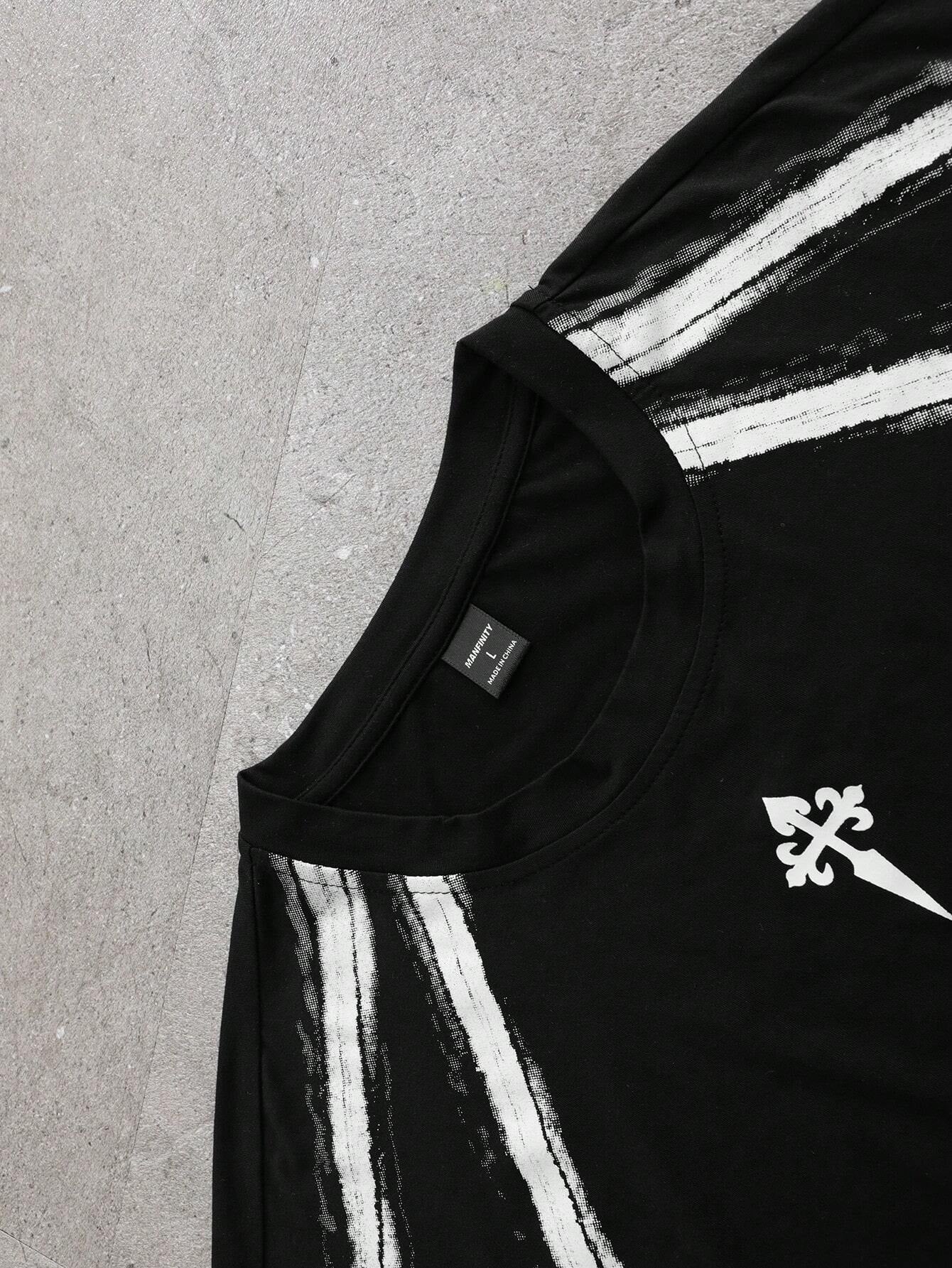 PAVTROS Manfinity Streetrush Streetrush Men'S Contrast Color Print round Neck Short Sleeve T-Shirt Men Y2K Clothes Men Outfit Men Black Outfit,Halloween,Halloween Party,Streetwear