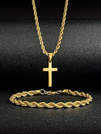 2 Pieces of Simple and Fashionable Stainless Steel Twist Bracelet, Twist Rope Cross Pendant Necklace, Exquisite Gifts, for Friends and Family, Suitable for Parties and Daily Wear