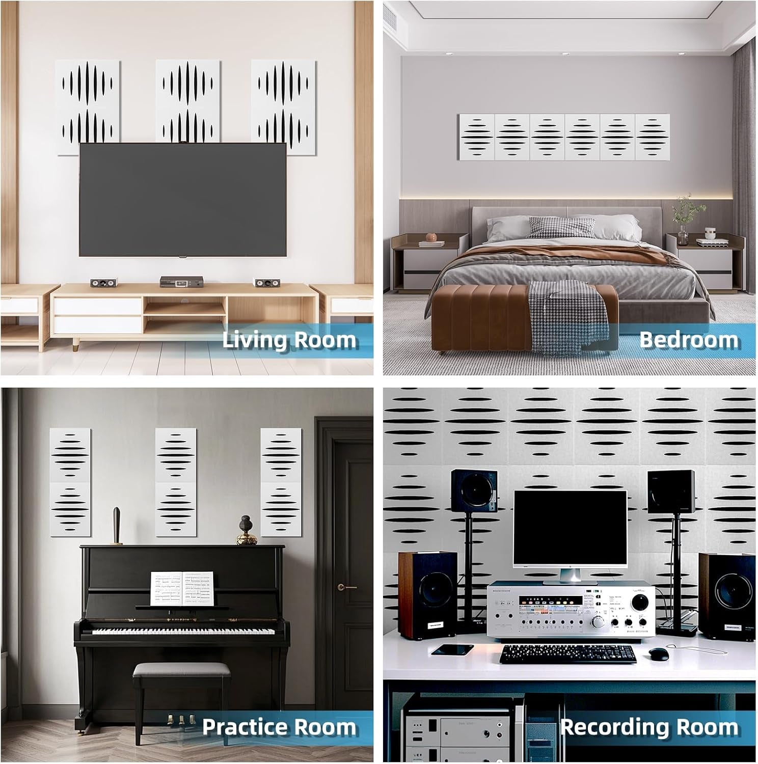 6-Pack Self-Adhesive Soundproof Acoustic Panels for Wall, 16 X 12 Inch Wave Design Noise Block with Polyester & Foam for Bedroom Studio Office