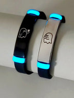 ATLVXJL 2Pcs/Set Couple Matching Bracelets Blow Kisses to Show Love Know You Love You Patternblack Silvery Stainless Steel Jewelry Set Charm Silicone Bracelet Luminous Glow in the Dark for Women Valentine'S Day Gift or Loved Ones Holiday Couple Gifts