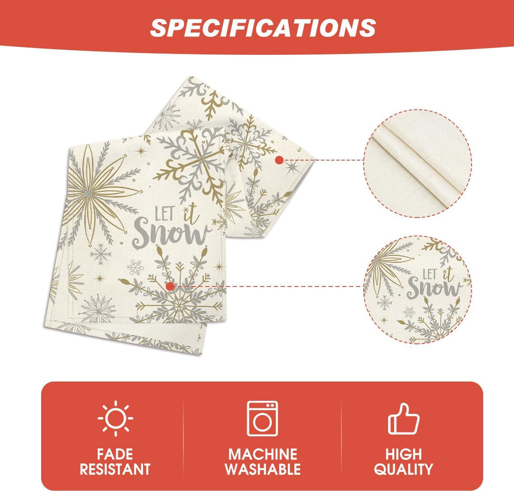 Beige Snowflake Let It Snow Winter Table Runner, Seasonal Christmas Kitchen Dining Table Decoration for Home Party Decor 13X72 Inch