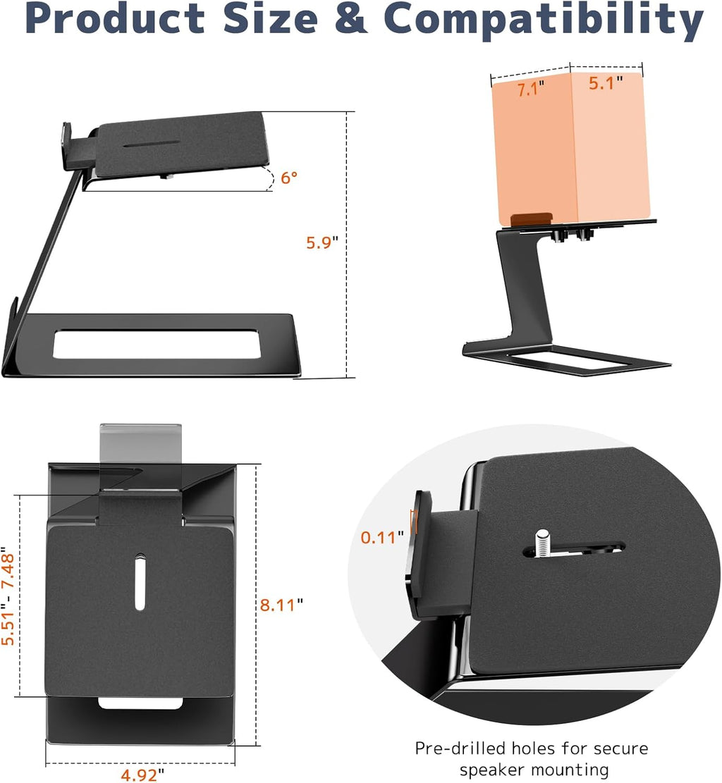 Desktop Speaker Stands Pair, Speaker Riser for Most Small & Medium Bookshelf Speakers, Computer Speakers, and Studio Monitors, Cantilevered Speaker Stand with Vibration Absorption Pad, Black