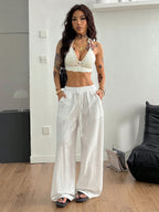 Coolane Women'S Summer Country Concert Going Out Boho Beach Vacation Basic Minimalist Washed 100% Cotton White Pants Curved Hem Pants, Fall Women Clothes