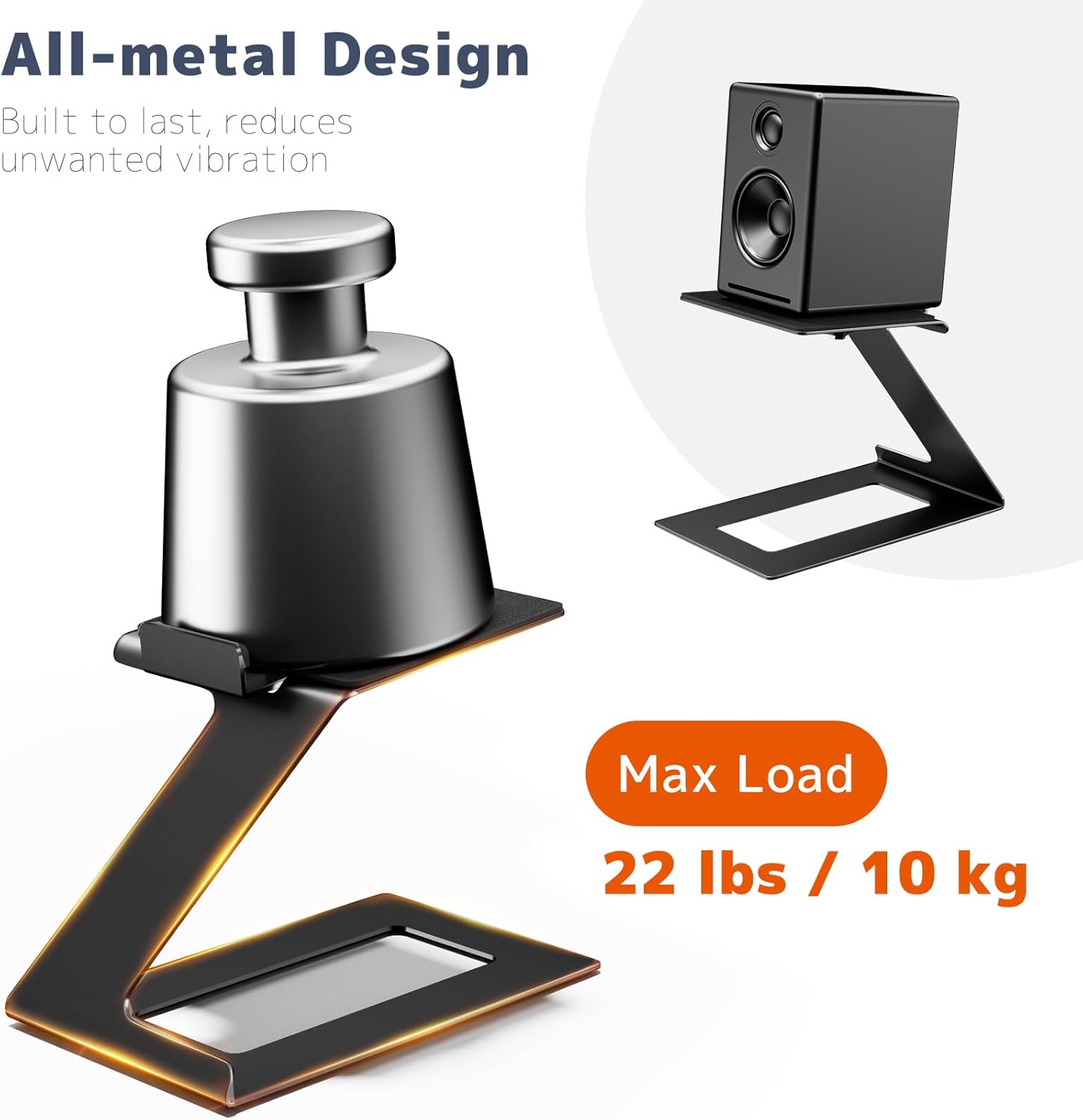 Desktop Speaker Stands Pair, Speaker Riser for Most Small & Medium Bookshelf Speakers, Computer Speakers, and Studio Monitors, Cantilevered Speaker Stand with Vibration Absorption Pad, Black