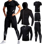 5PCS Workout Sets Incluir Compression Shirt Pants Hoodie Jacket for Men Outdoor Sports Running Indoor Fitness