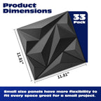 33 Pack 3D Wall Panel Diamond for Interior Wall Décor, PVC Flower Textured Wall Panels for Living Room Lobby Bedroom Hotel Office, Black, 12''X12'' Cover 32.Sq.Ft.