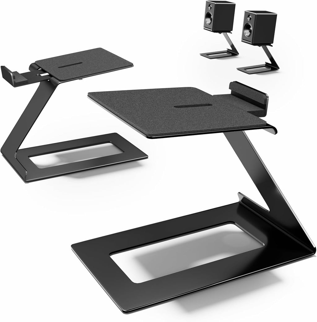 Desktop Speaker Stands Pair, Speaker Riser for Most Small & Medium Bookshelf Speakers, Computer Speakers, and Studio Monitors, Cantilevered Speaker Stand with Vibration Absorption Pad, Black