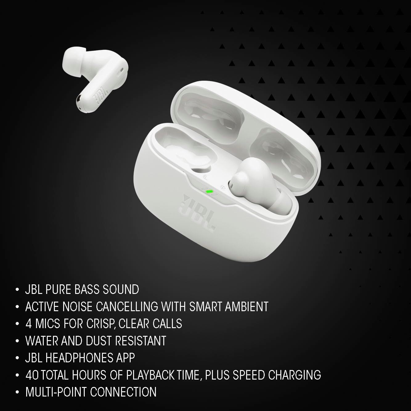 Vibe Beam 2 - True Wireless Noise Cancelling Earbuds Pure Bass Sound & Smart Ambient Technology, 4Mics for Crisp, Clear Calls, up to 40Hrs of Playback, IP54 Dust & Water Resistant (Black)