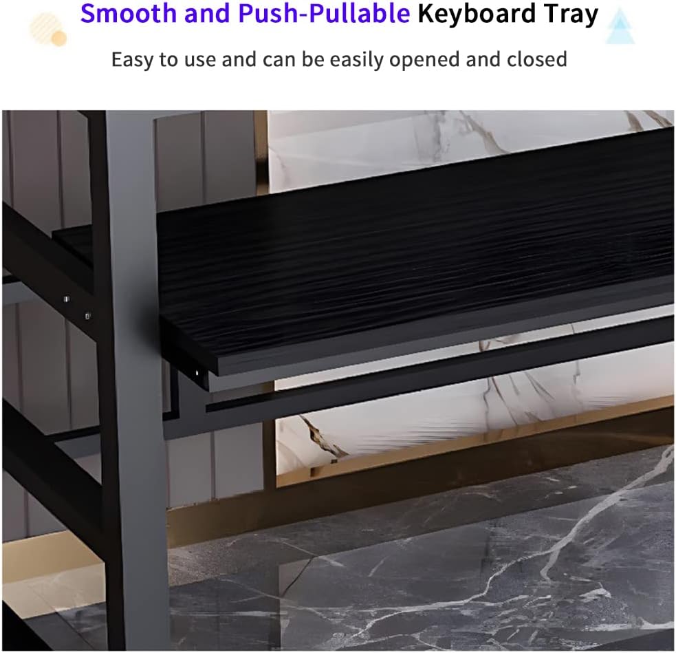 Music Studio Recording Desk with 1 Piano Keyboard Tray, Music Production Workstation, Home Office Furniture Wooden Table (Black Board + Black Frame, 63 Inches)