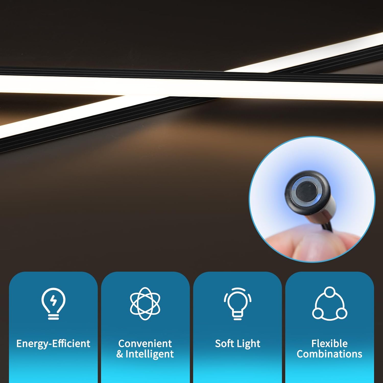 LED Recessed Lighting Kit - 6Pcs Self-Adhesive White LED Light with Smart Switch, 3000K Touching Switch Light for Wood Slat Wall Panels, Headboards, Stairs, Home Decor, under Cabinet Strip Light