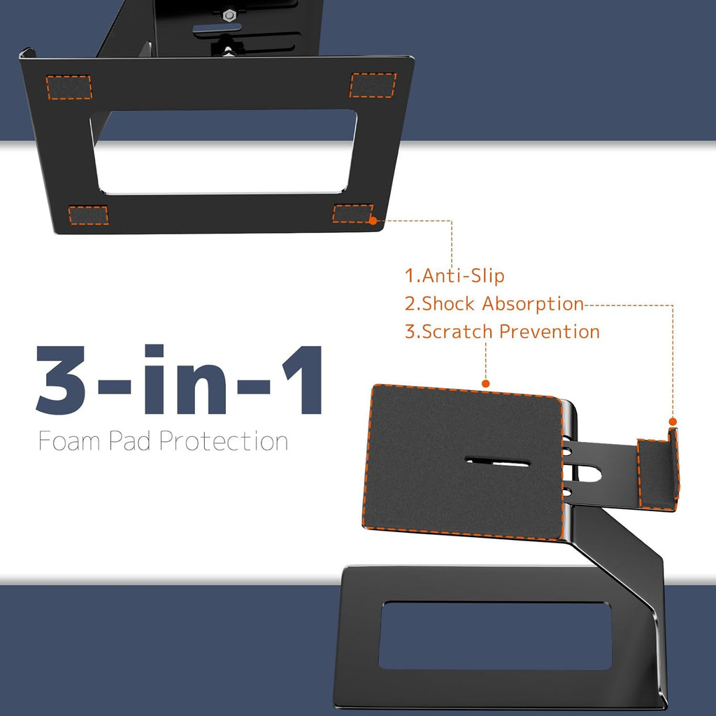 Desktop Speaker Stands Pair, Speaker Riser for Most Small & Medium Bookshelf Speakers, Computer Speakers, and Studio Monitors, Cantilevered Speaker Stand with Vibration Absorption Pad, Black