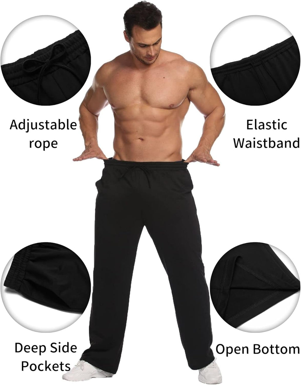Men'S Lightweight Sweatpants Open Bottom Sweat Pants for Men Straight Leg Gym Sweatpants Lounge Pants with Pockets
