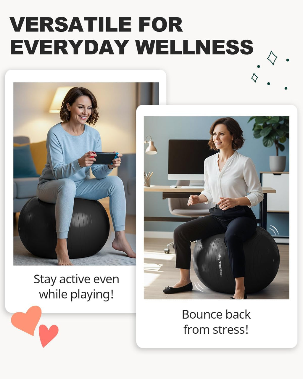 Extra Thick Yoga Ball Exercise Ball, 5 Sizes Gym Ball, Heavy Duty Ball Chair for Balance, Stability, Pregnancy, Quick Pump Included