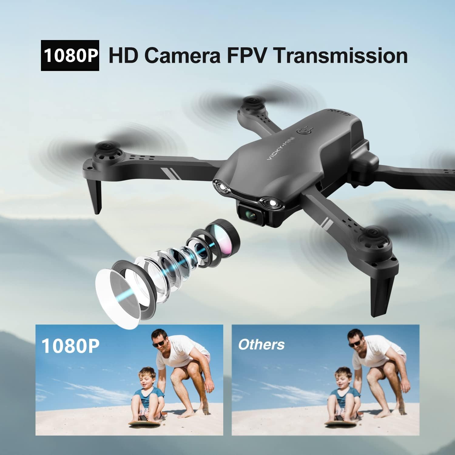 4DV13 Drone with 1080P HD FPV Camera for Kids Adults,Remote Control Helicopter Quadcopter for Beginners Boy Toys Gift,Waypoint Functions,Altitude Hold, Gesture Selfie,3D Flips,2 Batteries,Black