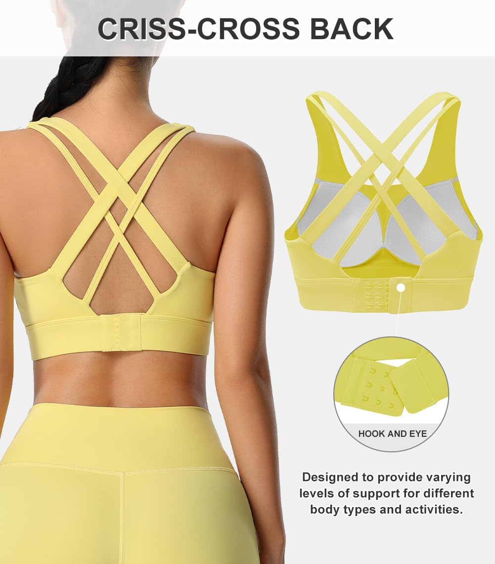High Impact Sports Bra for Women - Criss-Cross Back, Molded Cups, Hook and Eye Closure - High Support Running Bra