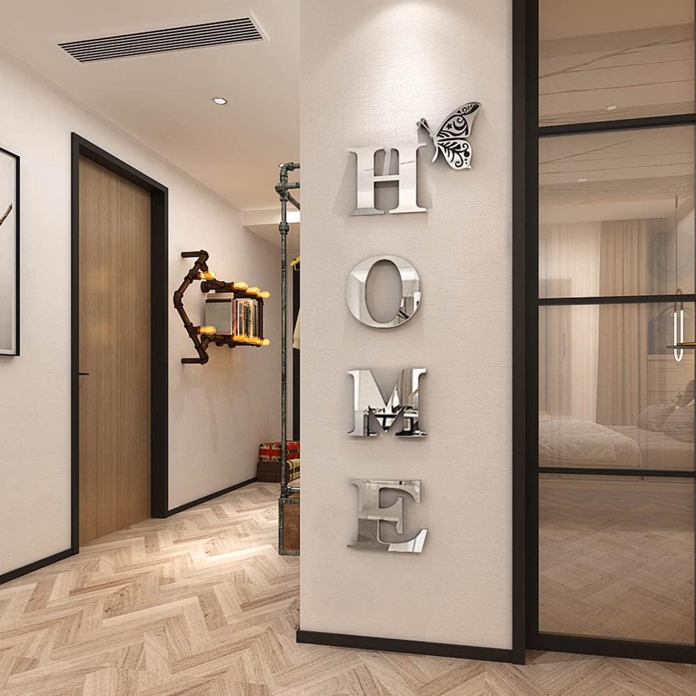 Home Wall Decor Letter Signs Acrylic Mirror Wall Stickers Decorations for Living Room Bedroom Home Decor Wall Decals (Silver, 47.2 X 15.3IN)