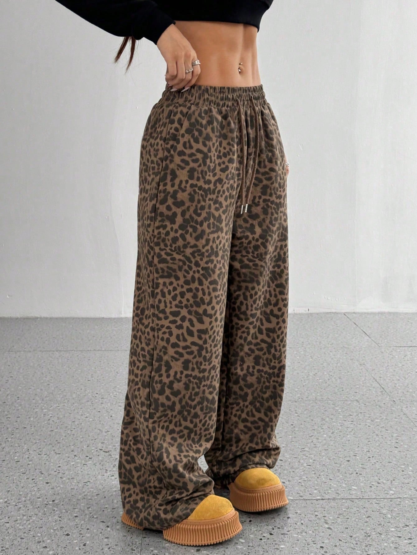 Women'S Leopard Print Casual Wide Leg Loose Slim Pants