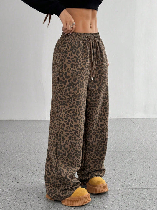 Women'S Leopard Print Casual Wide Leg Loose Slim Pants