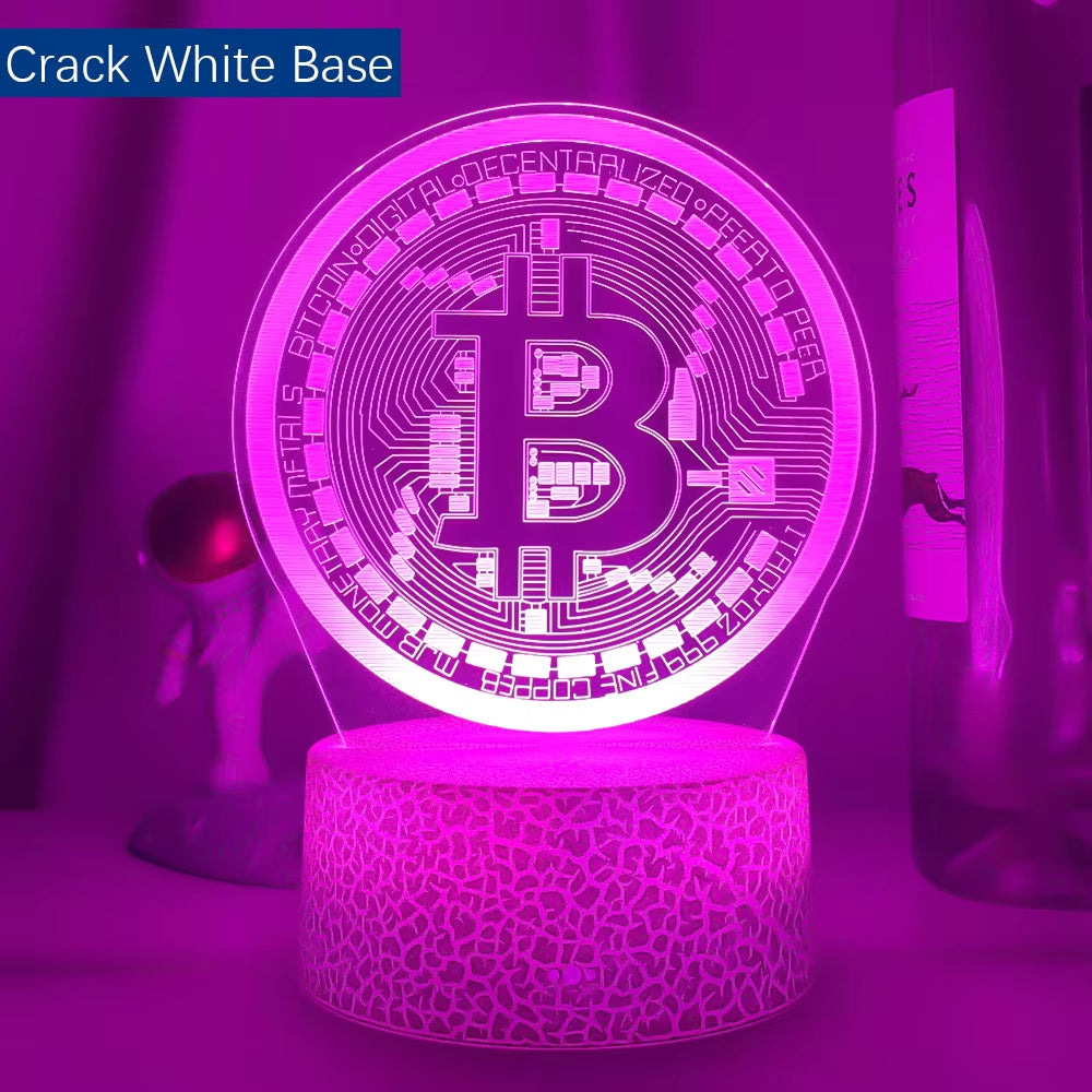 Acrylic Led Night Light Bitcoin for Room Decorative Nightlight Touch Sensor 7 Color Changing Battery Powered Table Night Lamp 3D