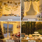 300 LED Remote Control Christmas Curtain Lights, Plug in Fairy Curtain Lights Outdoor, Window Wall Hanging String Lights for Bedroom Backdrop Wedding Party Indoor Patio Xmas Decor, Warm White