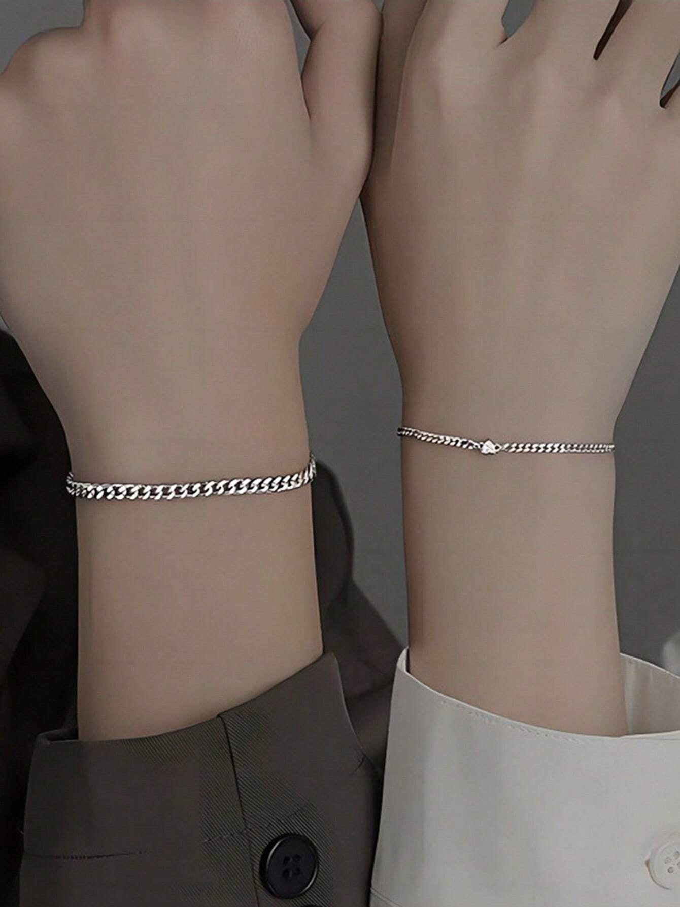 2Pcs/Set Stainless Steel Couples Heart-Shaped Bracelet, Fashionable Design Valentines