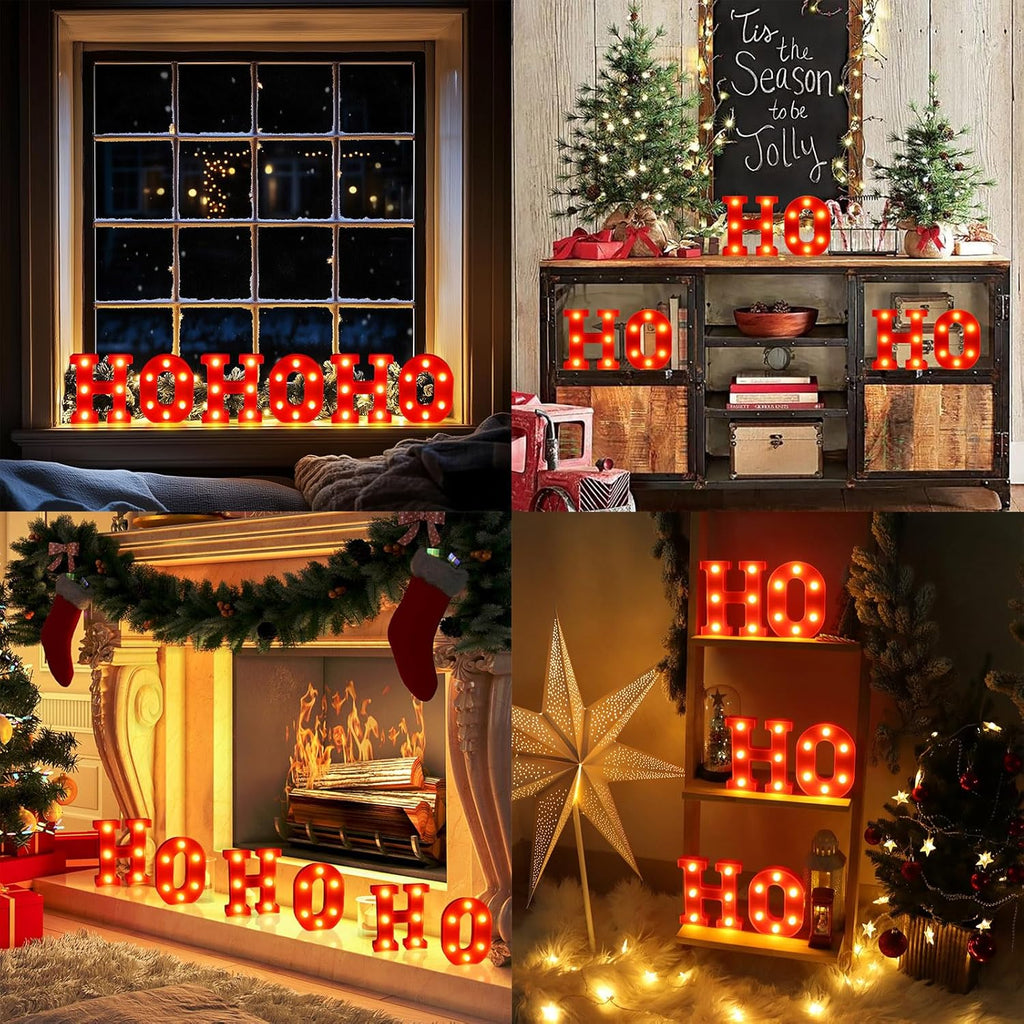 Ho Ho Ho Christmas Decorations Indoor, 6.3 Inches LED Marquee Light up Letters HOHOHO Signs, Battery Operated Christmas Lights Sign for Home Table Top Mantel Room Bedroom Bar Xmas Party Decor