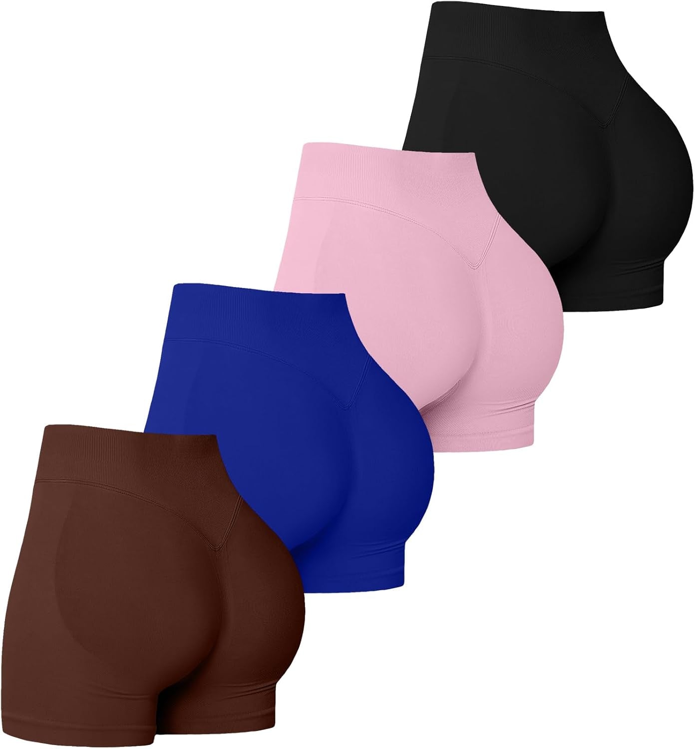 4 Pack Women Workout Gym Impact Shorts Seamless Scrunch Butt Lifting Gym Yoga Shorts