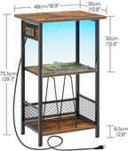 Record Player Stand with Charging Station and LED, Turntable Stand with Storage, 3 Tier End Table Hold up to 100 Albums, Record Table for Vinyl, Living Room, Rustic Brown and Black BF06UDRS01