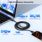 Thunderbolt 4 Cable, 6.6FT Long USB C Data Cord, Support 40Gbps/240W Fast Charging/8K Display for USB4, Thunderbolt 3 Cable, Flexible 6.6Foot USBC to USB C Woven Cables for Iphone 16/15, Macbook, Ipad