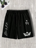 Manfinity Roghcode Men Angel & Letter Graphic Drawstring Waist Shorts