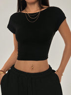 PETITE Black Open Back T-Shirt Top Suitable for Petite, Summer